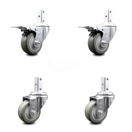 Service Caster 3.5 Inch Gray Poly Swivel 3/4 Inch Square Stem Caster Total Lock Brakes, 2PK SCC-SQTTL20S3514-PPUB-GRY-34-2-S-2